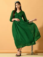 Myshka Women's Green Fit and Flare Party Dress - Distacart