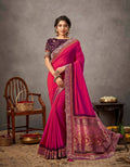 Pinkish-Purple Dual Tone Silk Georgette Thread, Zari And Cord Embroidery, Handwork Butta Saree - Norita Arinya