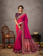 Pinkish-Purple Dual Tone Silk Georgette Thread, Zari And Cord Embroidery, Handwork Butta Saree - Norita Arinya