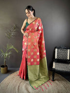 Joban Fashion Orange Elephant Motif Soft Silk Banarasi silk Saree - Distacart