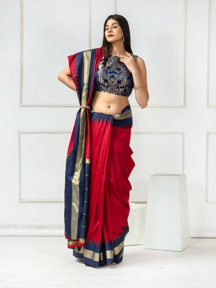 Amodini Designer Studio Women's Banarsi Brocade Sleeveless Blue Blouse