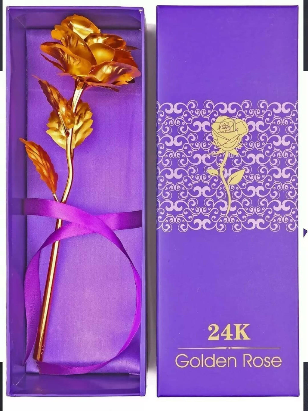 Tied Ribbons Gold-Polished Artificial Rose Flower With Box - Valentine's Day Gifts