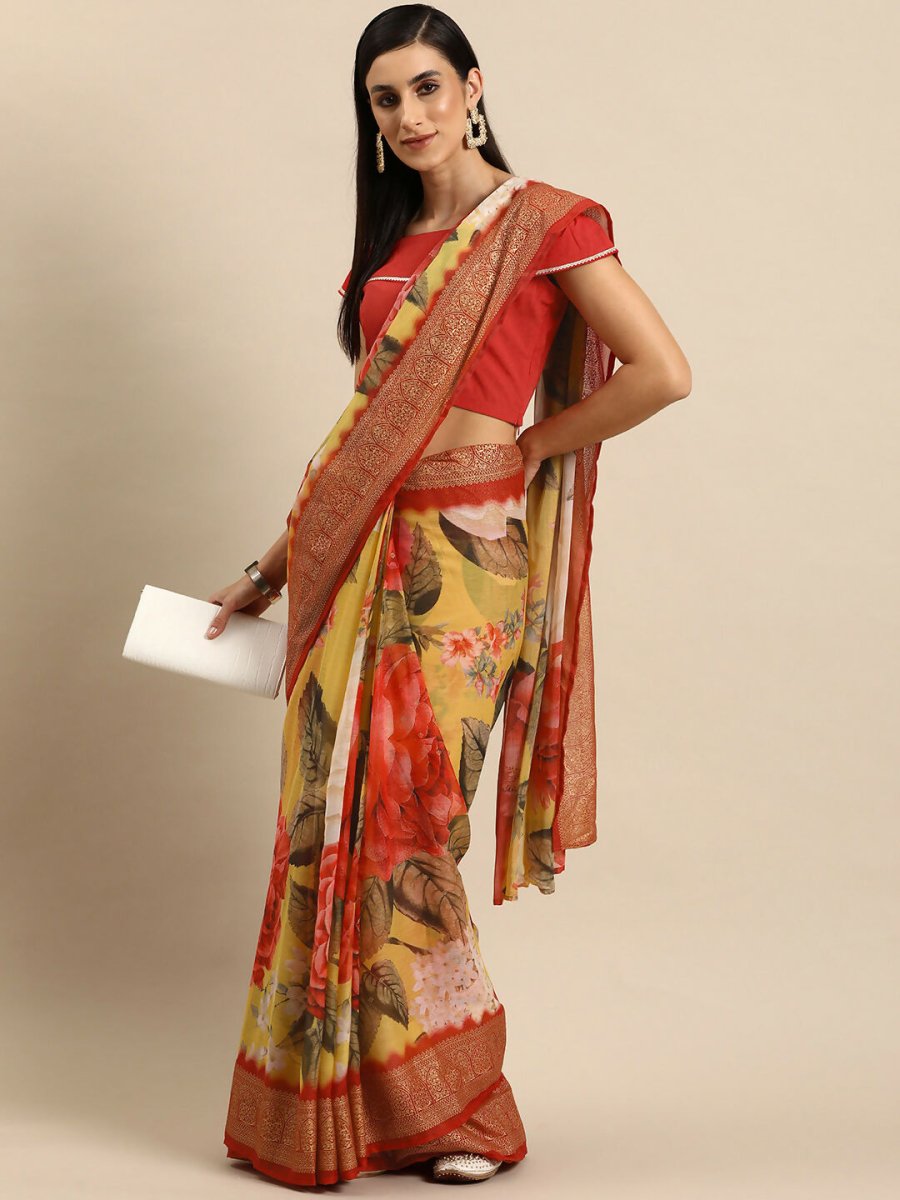 Ahalyaa Women's Traditional Semi Stitch Saree - Yellow