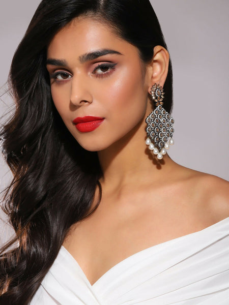 Champaign & Pearl Drop Earrings- Ruby Raang