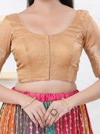 Joban Fashion Gold Brocade Elbow Sleeveless Front Open Blouse