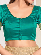 Joban Fashion Rama Green Taffeta Silk Padded Blouse With Round Neck Elbow Sleeves - Distacart