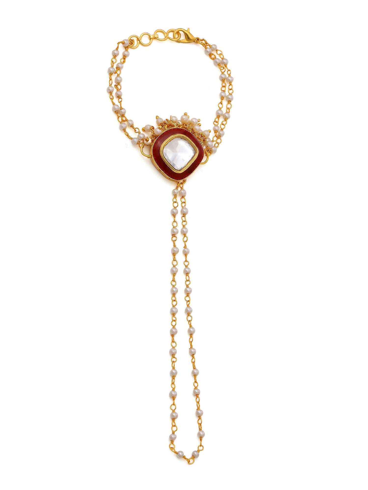 Ruby Raang Gold Red Meenakari Kundan Haath Phool - Distacart