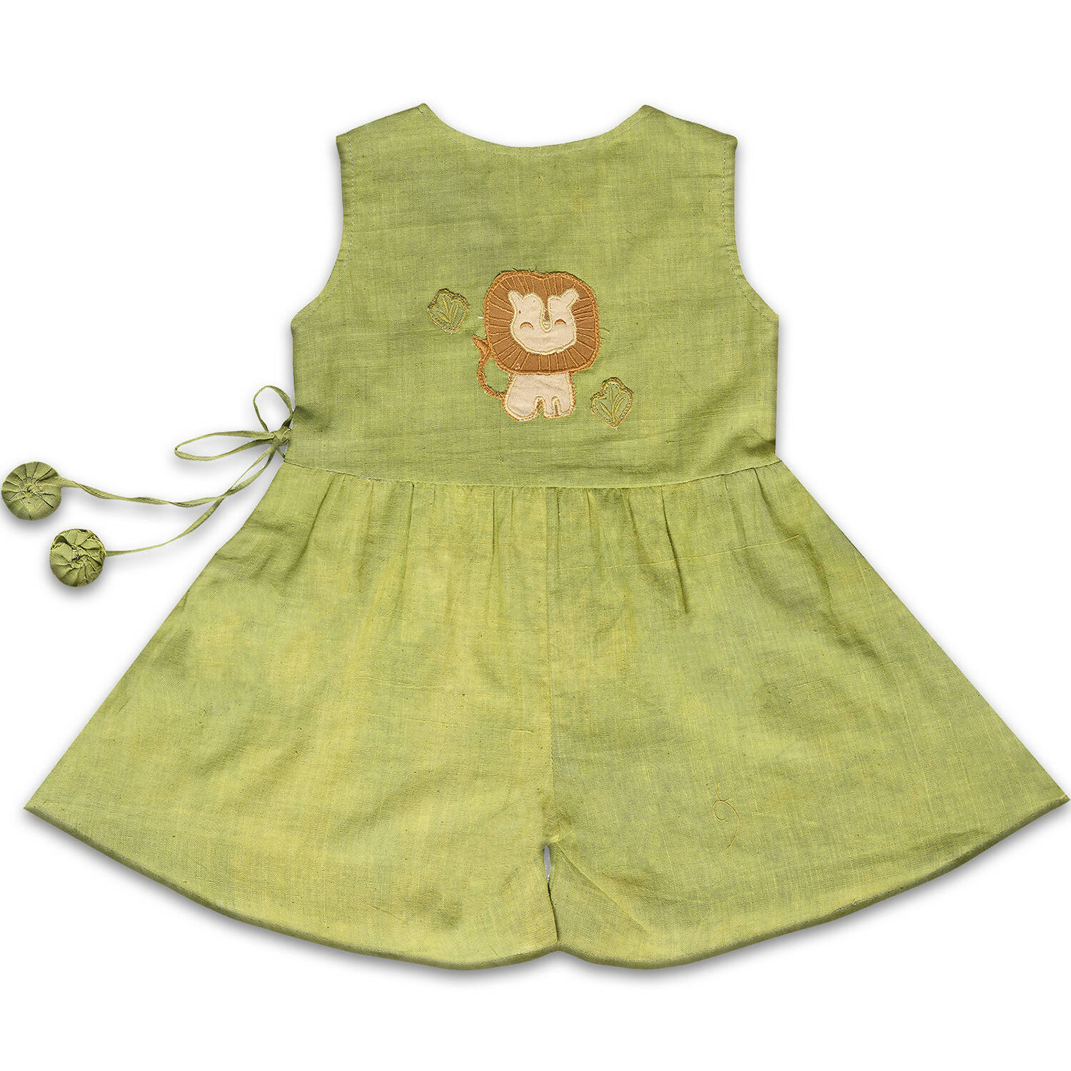 Mhyssa Green V Neck Short Jumpsuit With Front Overlap Tie-Up For Kids