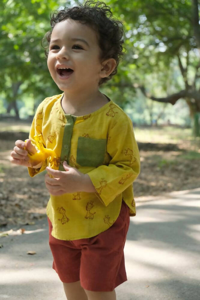 Mhyssa Ricco Full Sleeve Yellow T-shirt with Red Short Set For Kids