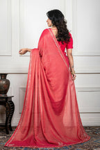 Morchari Pink Pure Chiffon Hand Embroidery Saree And Stitched Blouse - Distacart