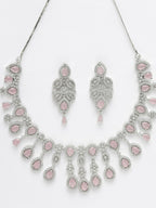 NVR Women's silver plated & Pink CZ stone handcrafted jewellery set