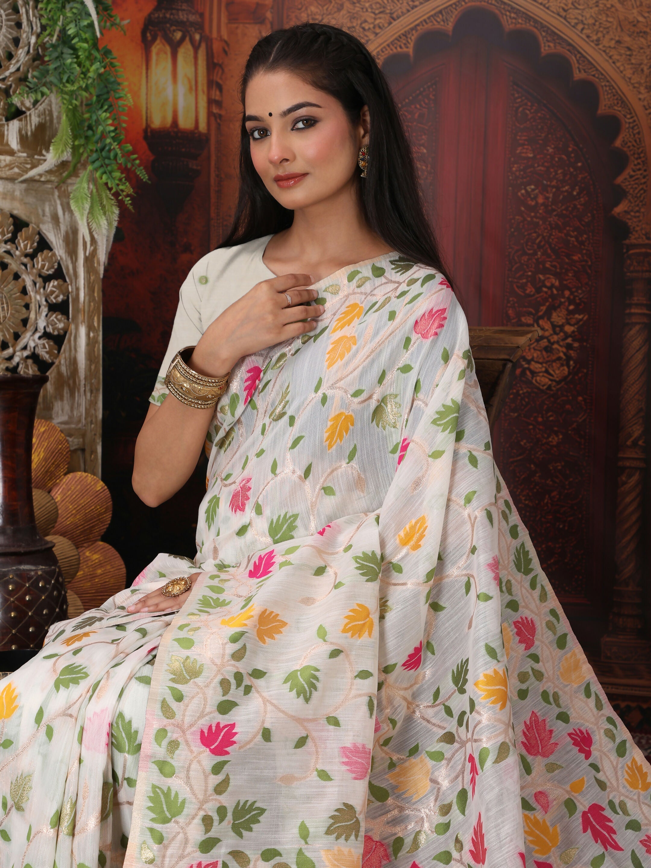 Shree Shyam Fashion Linen Cotton Yellow Saree - Distacart