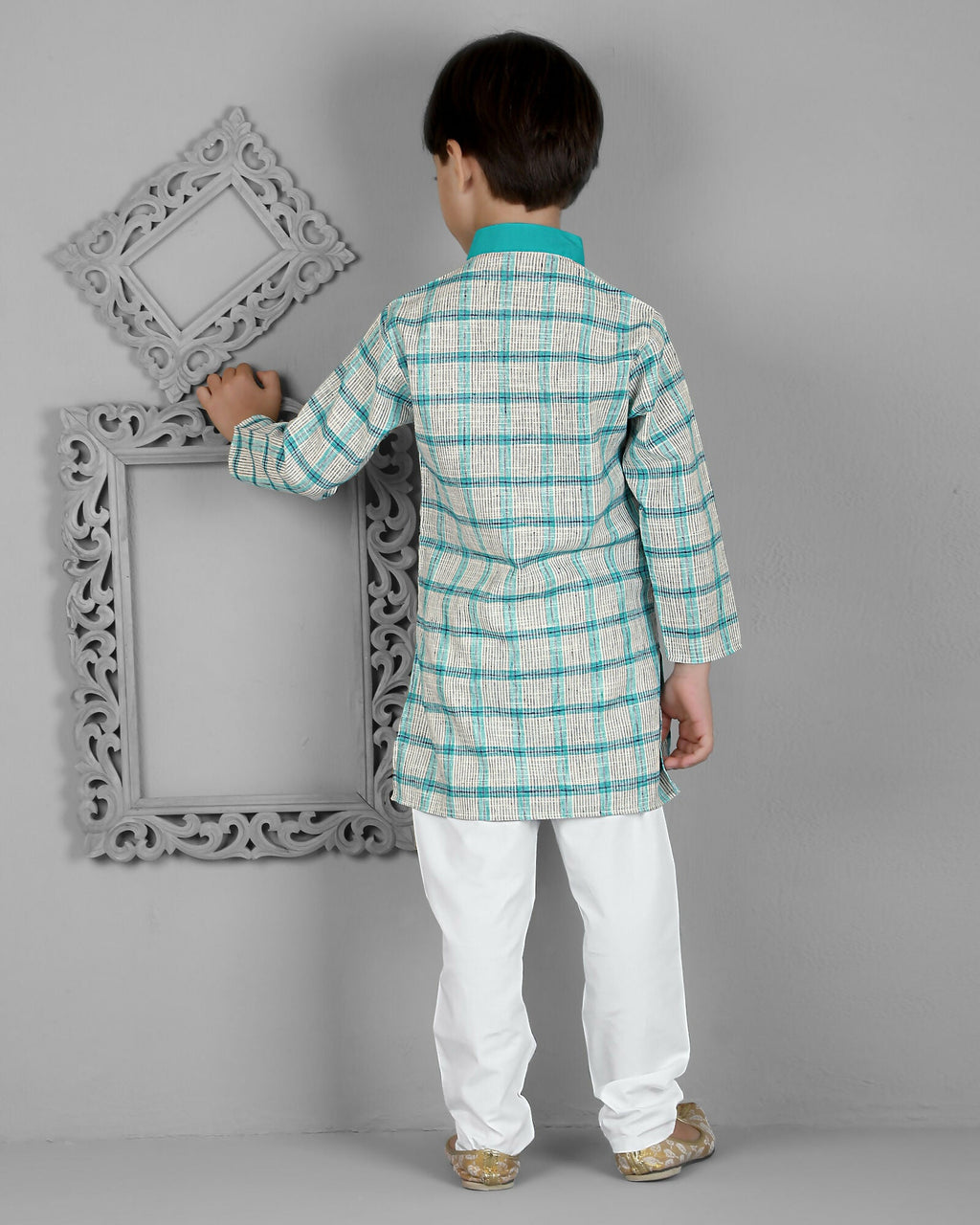 Joban Fashion Kids Island Cotton Full Sleeves Striped Kurta and Pyjama- Teal Blue - Distacart
