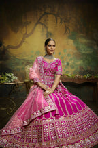 House of Panchhi Pink Pure Silk Moti & Zarkan heavy embroidery Lehenga choli & Dupatta