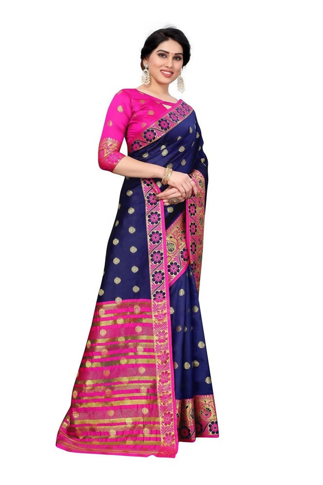 Vamika Cotton Rich Silk With Jacquard Weaving Navy Blue Saree