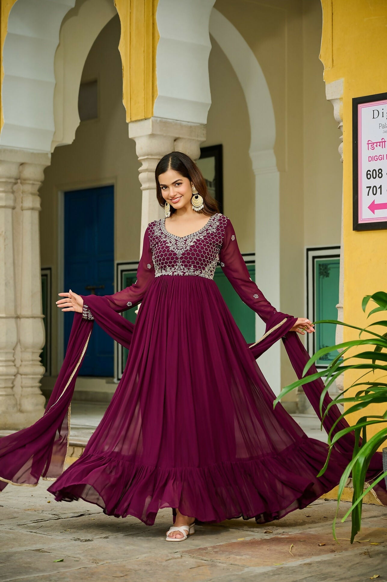 Joban Fashion Maroon Georgette Sequence Embroidery Work Kurta Set - Distacart