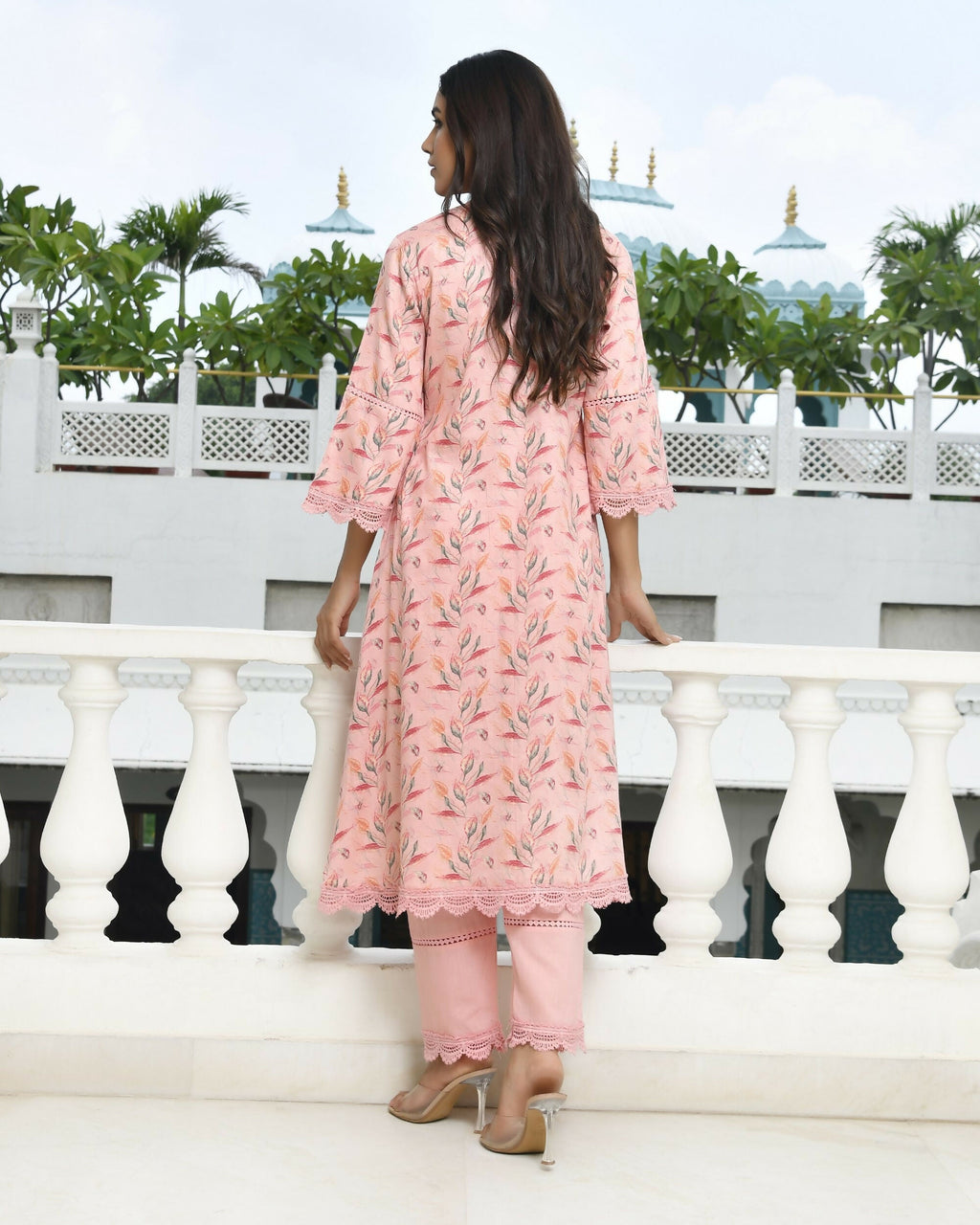 Vaasva Women's Peach Cotton Printed Kurta Pant Set