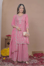 Teeya Creation Baby Pink Color Faux Georgette Wedding Wear Trending Palazzo Set - Distacart