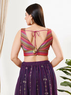 Joban Fashion Magenta Multi Brocade Padded Blouse With V Neck Sleeveless - Distacart
