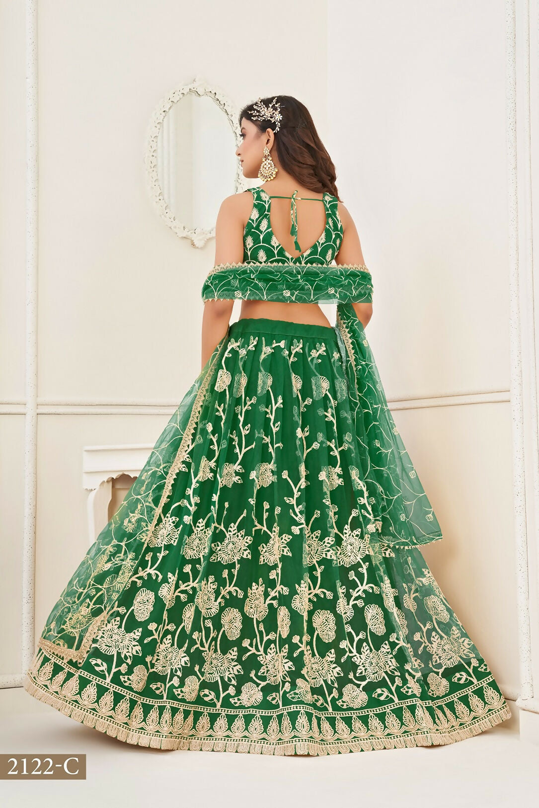 Eilara Women'S Green Butterfly Net With Sequins And Embroidery Work Lehenga Choli For Wedding