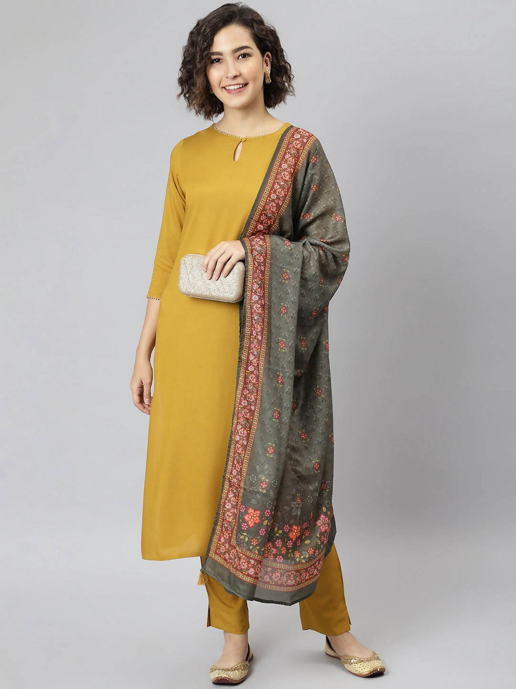 Janasya Mustard Yellow Regular Gotta Patti Kurta with Trousers & With Dupatta - Distacart