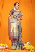 Jyoti Fashion Women's Grey Kanjivaram Silk Zari Woven Saree with Blouse - Distacart