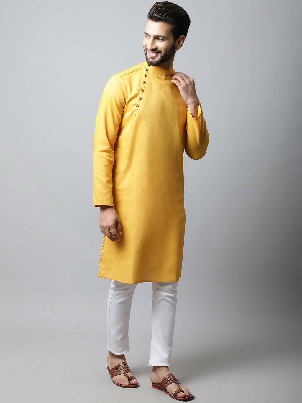 Even Apparels Yellow Color Pure Cotton Men's Kurta With Side Placket (SLD1130) - Distacart