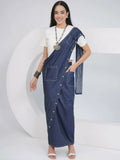 Joban Fashion Off White Cotton Denim Skirt Drape With Top