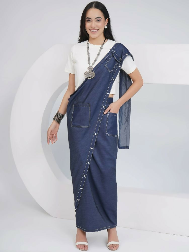 Joban Fashion Off White Cotton Denim Skirt Drape With Top