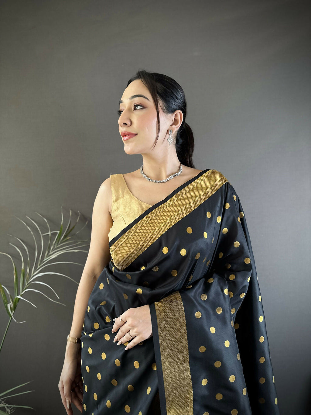 Joban Fashion Black Polka Dot Lichi Silk Paithani Silk Saree - Distacart
