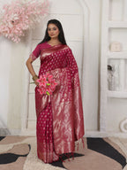 Shree Shyam Fashion Lichi Silk Wine Saree - Distacart