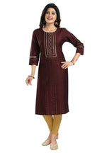Snehal Creations Beautiful Brown Cotton Silk Designer Long Kurti Tunic With Sequines Embroidery - Distacart