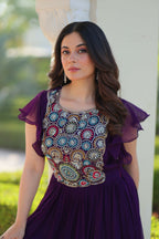 Joban Fashion Purple Georgette Sequence Embroidery Work Gown - Distacart
