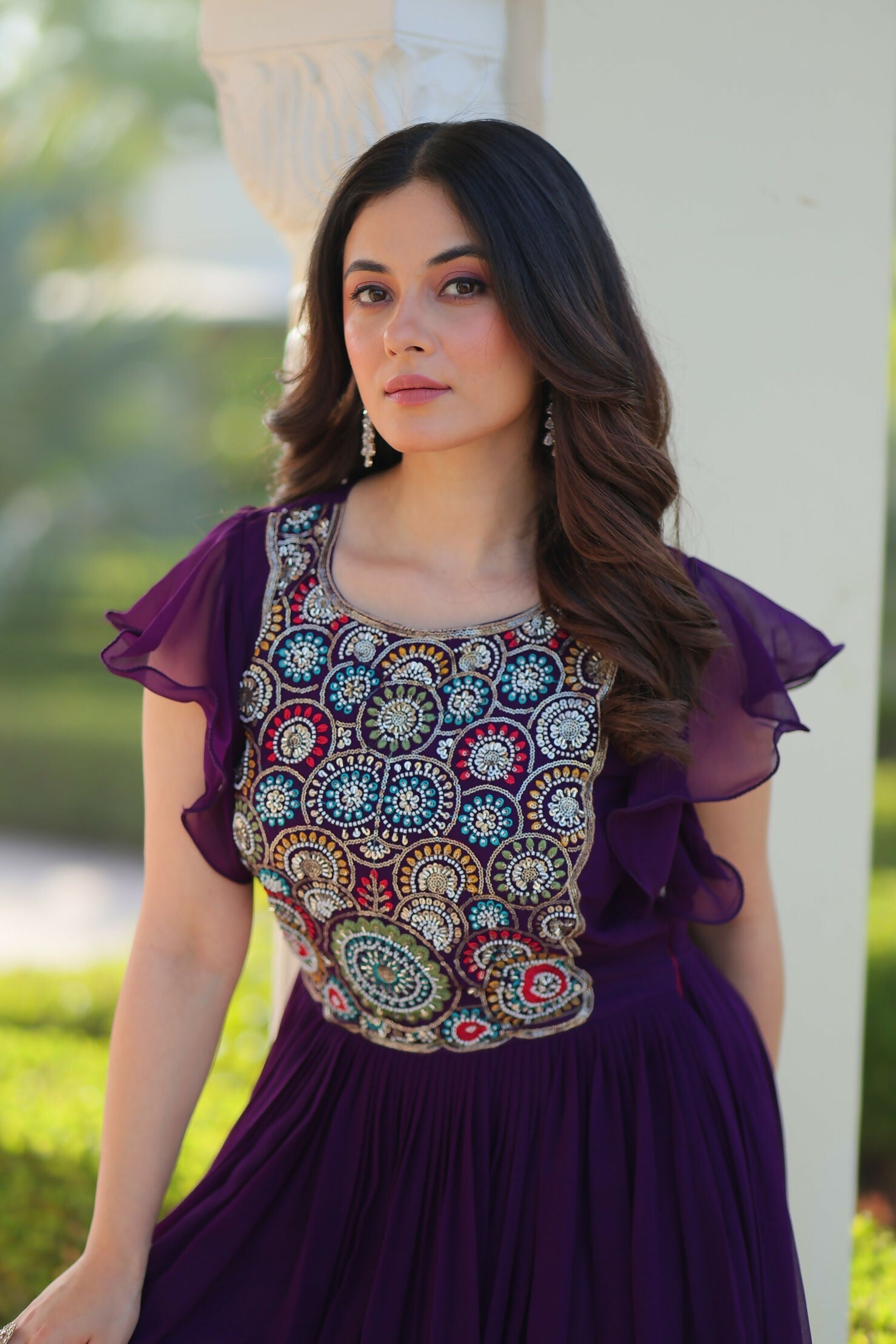 Joban Fashion Purple Georgette Sequence Embroidery Work Gown - Distacart