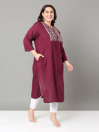 Sztori Plus Size Floral Yoke Design Mirror Work Straight Kurta