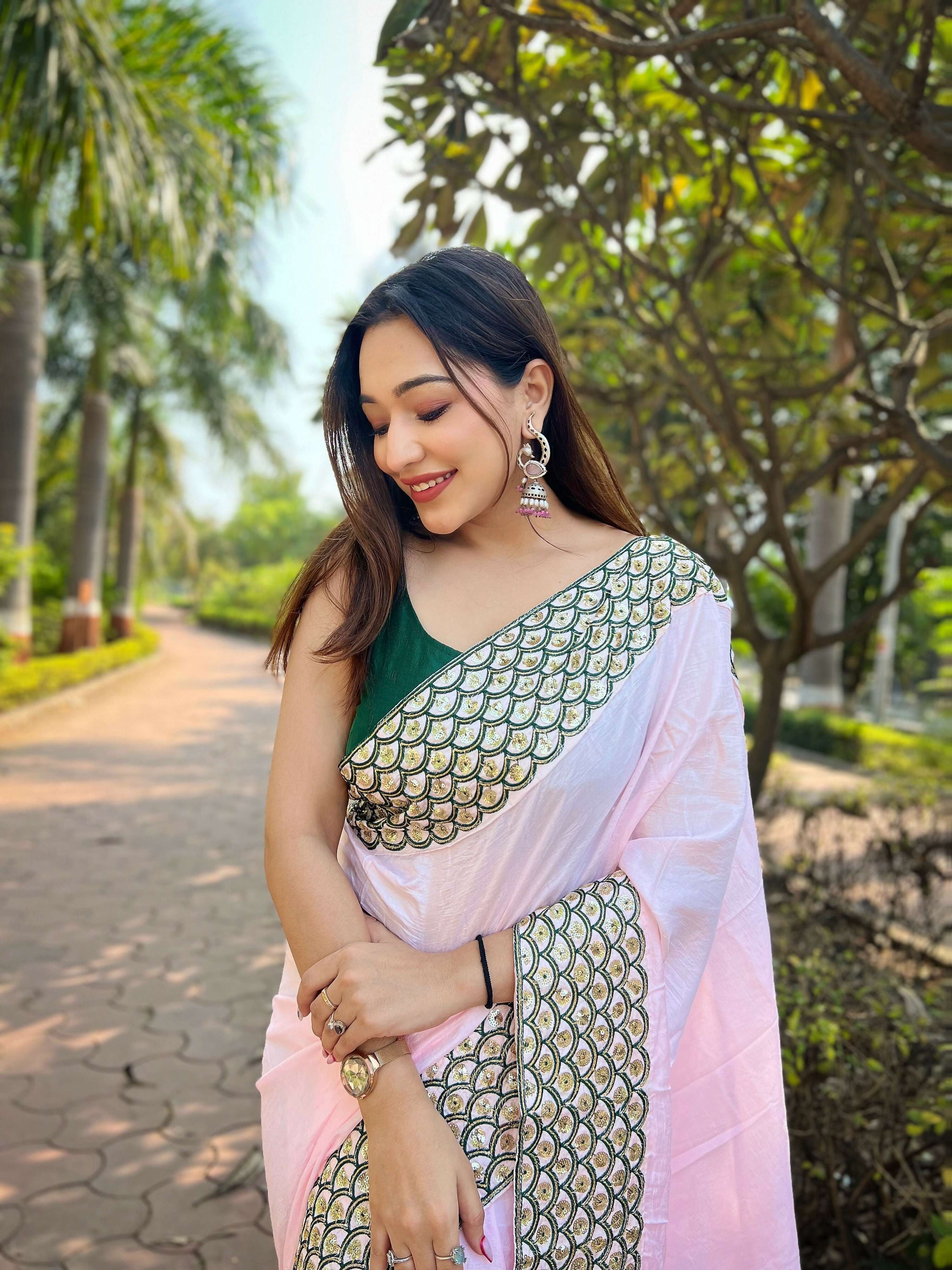 Vamsee Kajol Baby Pink Sana Silk Saree