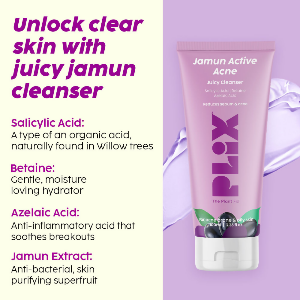 PLIX The Plant Fix Jamun Active Acne Regime With Cleanser, Body Wash & Moisturizer