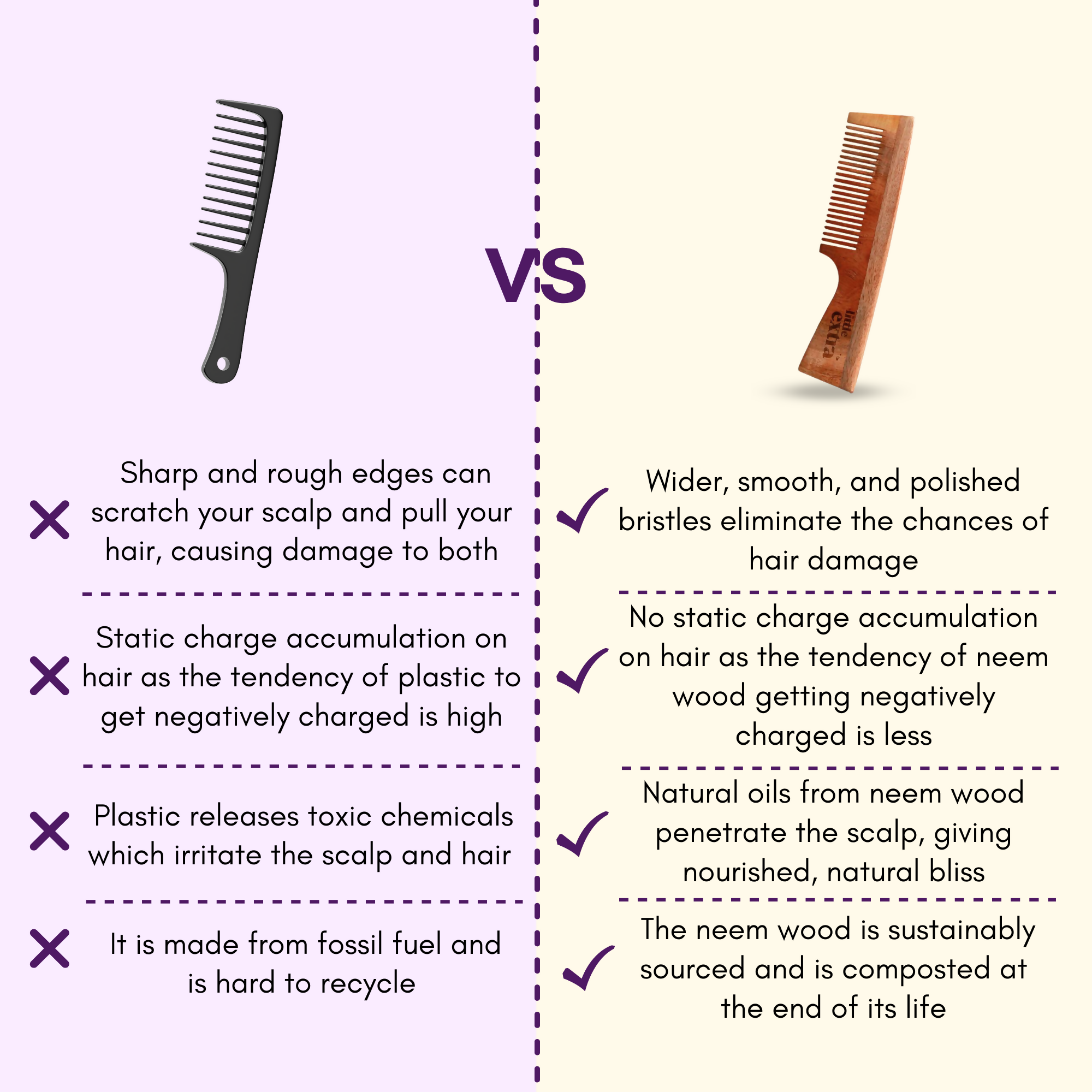 Little Extra Wooden Neem Comb For Hair Growth