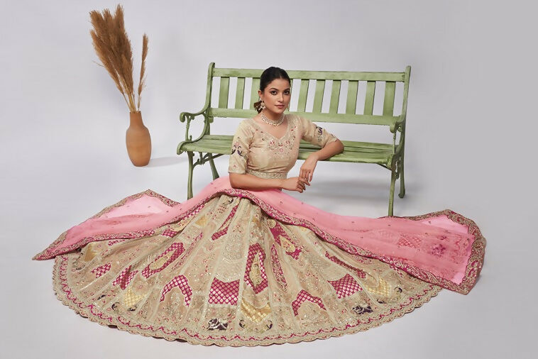 Kesar Fab Ivory Silk Embroidered Lehenga