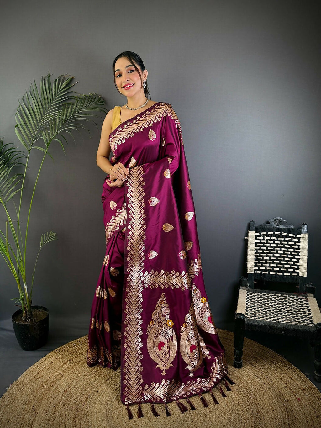 Joban Fashion Banarasi PlumWoven Soft Silk Saree - Distacart