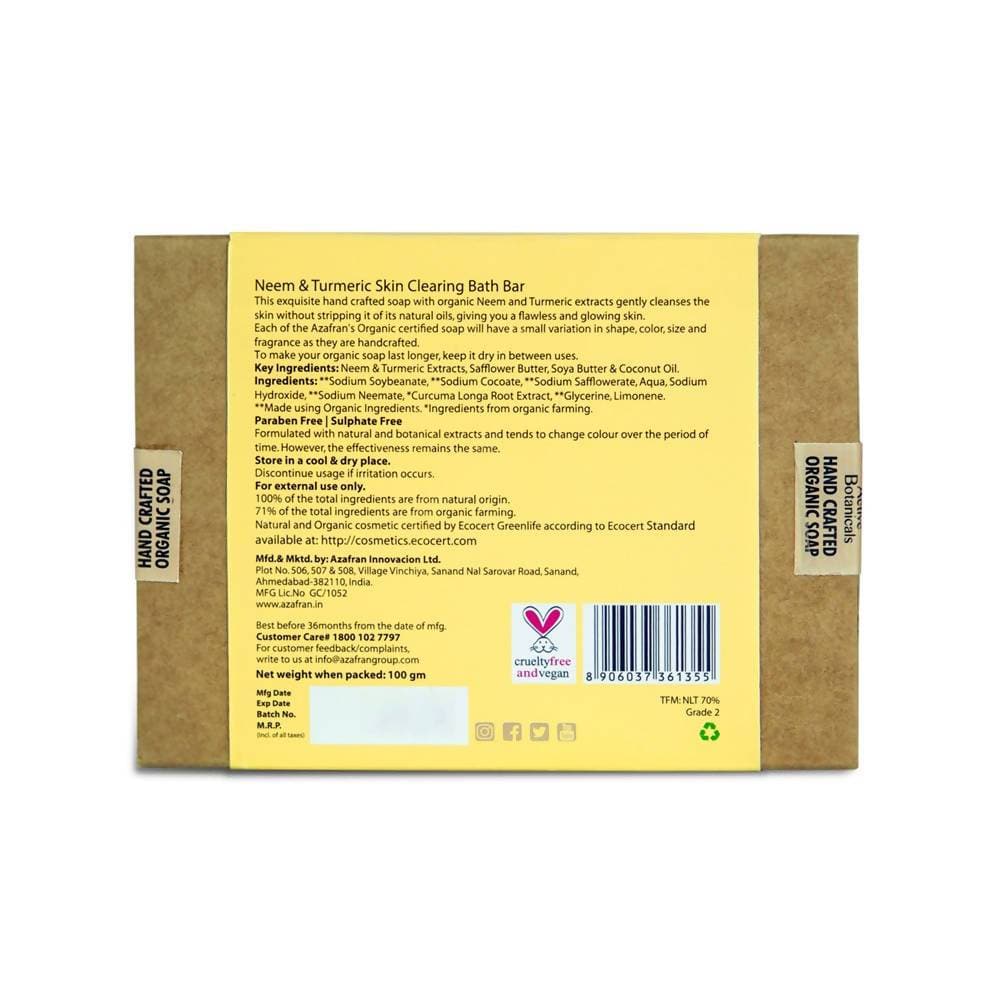 Azafran Active Botanicals Neem & Turmeric Skin Clearing Bath Bar