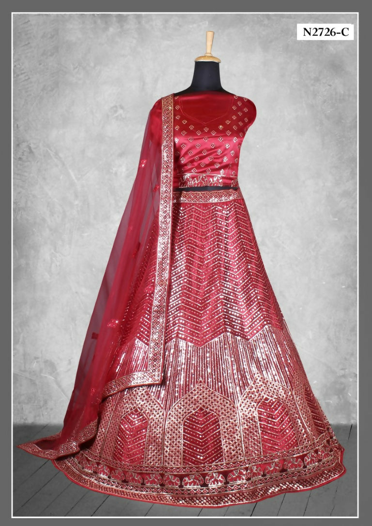 Red Net Jari With Sequence Work Lehenga Choli - Nimaya Ishani