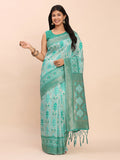 Shree Shyam Fashion Linen Cotton Sea Green Saree - Distacart