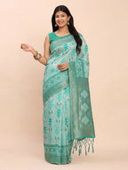 Shree Shyam Fashion Linen Cotton Sea Green Saree - Distacart