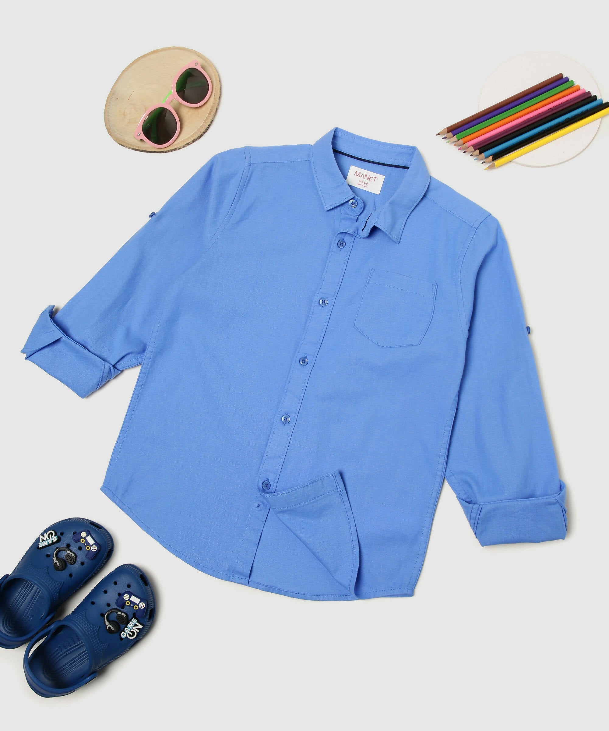 Manet Boys Full Sleeves Solid Shirt - Light Blue