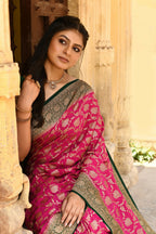 Joban Fashion Pink Crepe Chiffon Pure Handloom Banarasi Silk Saree