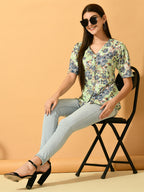 Myshka Women's Lime Green Printed Party Top