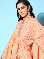 Ahalyaa Women's Peach Crepe Printed Kaftan Kurta - Distacart