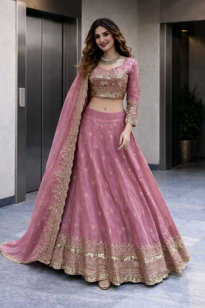Teeya Creation Pink Color Fendy Satin Heavy Embroidery Work Wedding Wear Stitched Lehenga Choli - Distacart