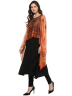 Ahalyaa Black Crepe Printed Kurta With Attached Dupatta For Women